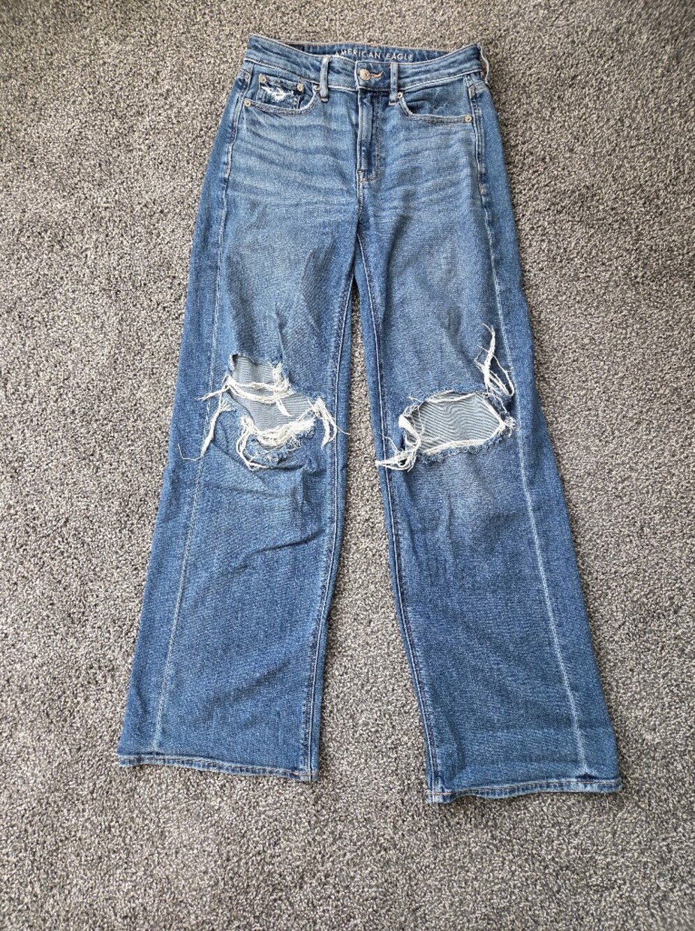American Eagle Outfitters Distressed Blue Wide-Leg Jeans